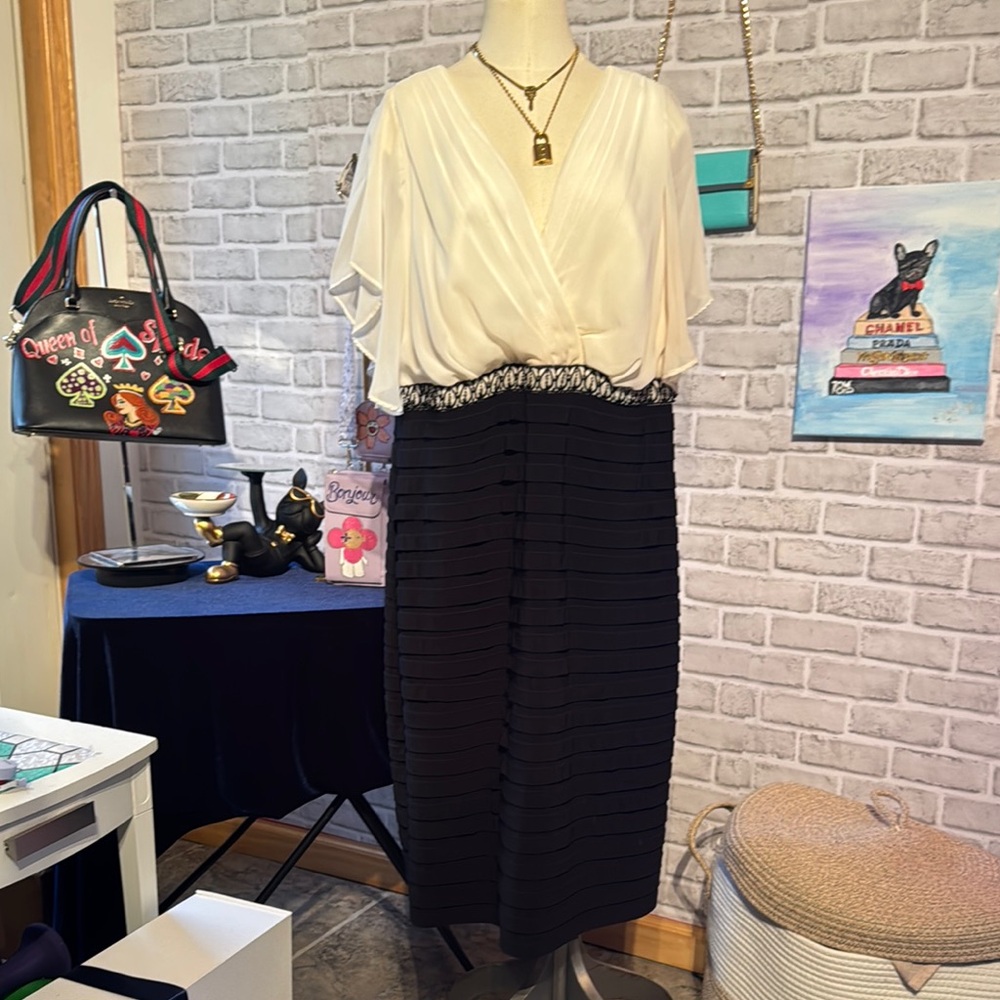 NorthStyle Black White Midi Dress 18W Plus Size Pencil Career Office Wedding